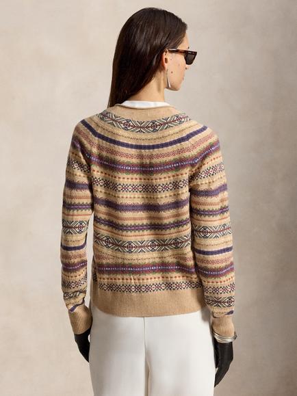 Polo Ralph Lauren Fair Isle Wool Blend Knit Cardigan, Brown/Multi - view 2, Brown/Multi
