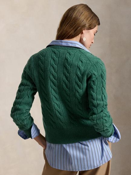 Polo Ralph Lauren Cable Knit Cardigan, Clover Green Heat - view 2, Clover Green Heat