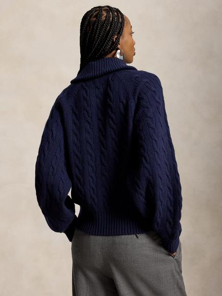 Polo Ralph Lauren Cable Knit Collar Neck Cardigan, Hunter Navy - view 2, Hunter Navy