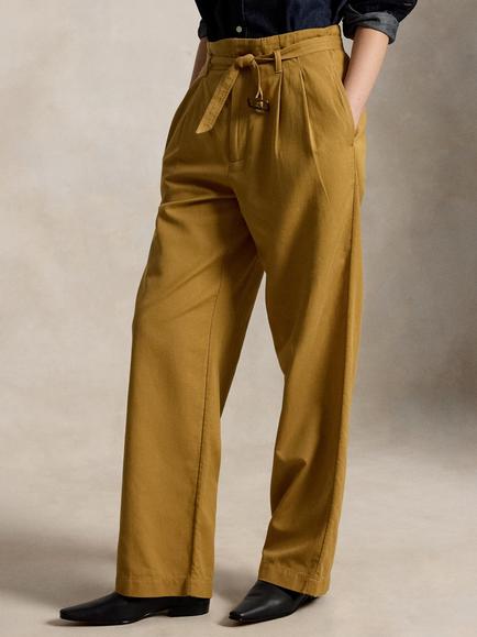 Polo Ralph Lauren High Rise Cotton Blend Trousers, Brown, Brown
