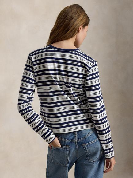 Polo Ralph Lauren Long Sleeve Striped Cotton Jersey T-Shirt, Newport Navy/Nevis - view 2, Newport Navy/Nevis