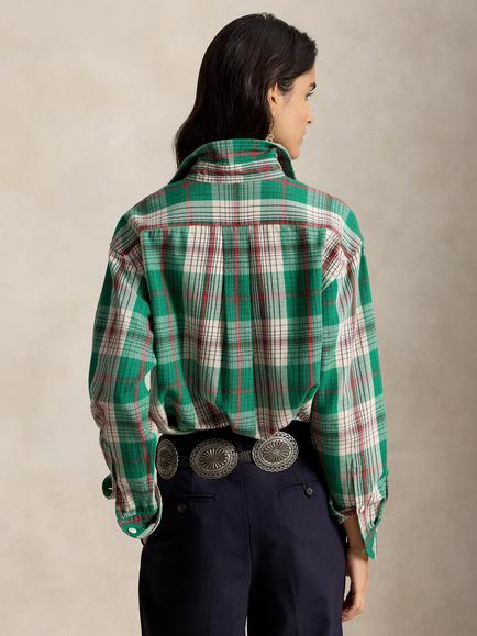 Polo Ralph Lauren Relaxed Fit Check Cotton Twill Shirt, Green/Cream/Multi - view 2, Green-cream Multi