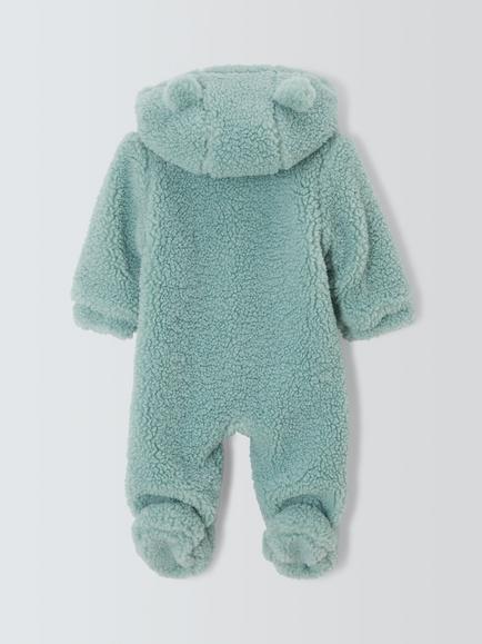 John Lewis Baby Fluffy Hooded Pramsuit - view 2, Green
