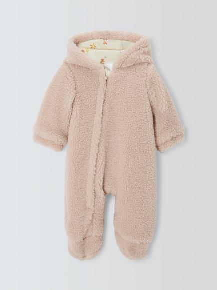 John Lewis Baby Fluffy Hooded Pramsuit, Natural, Natural
