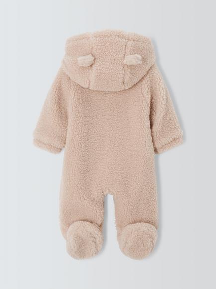 John Lewis Baby Fluffy Hooded Pramsuit, Natural - view 2, Natural