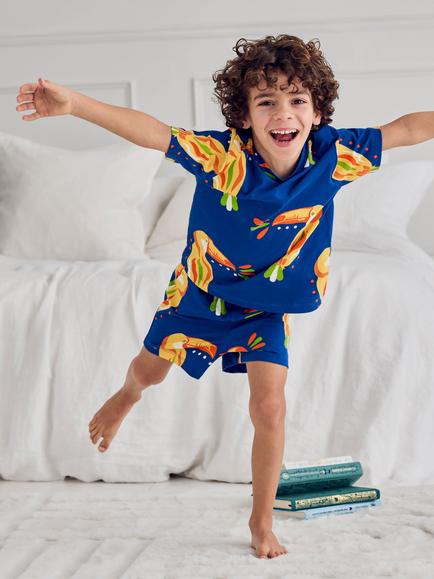 Chelsea Peers Kids' Toucan Print Short Pyjama Set, Blue, Blue