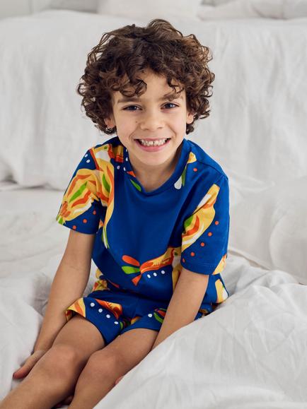 Chelsea Peers Kids' Toucan Print Short Pyjama Set, Blue - view 2, Blue