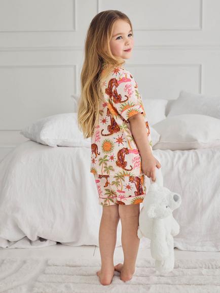 Chelsea Peers Kids' Siesta Tiger Print Short Pyjama Set, Off White - view 2, Off White