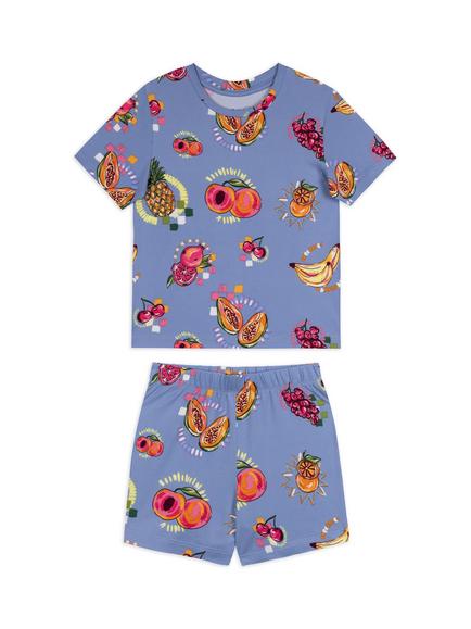 Chelsea Peers Kids' Fruit Party Print Short Pyjama Set, Blue, Blue