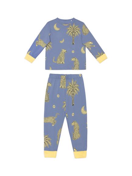 Chelsea Peers Kids' Midnight Leopard Print Long Pyjama Set, Blue, Blue