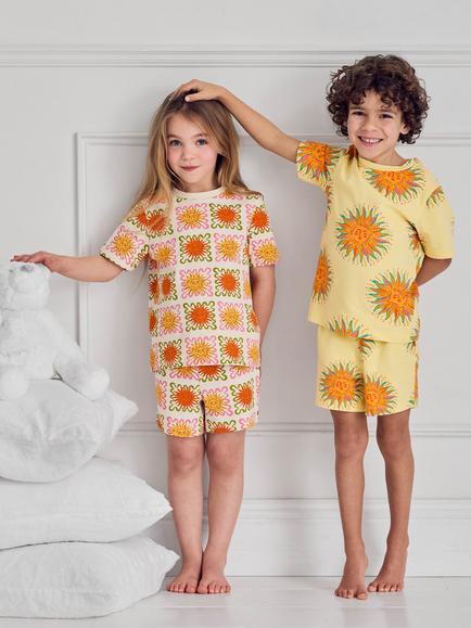 Chelsea Peers Kids' Sun & Sunshine Tile Print Short Pyjama Set, Pack of 2, Yellow - view 2, Yellow