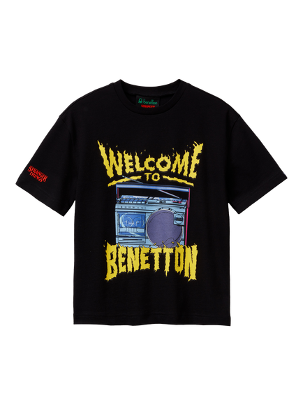 Benetton Kids' Short Sleeve Graphic Print T-Shirt, Black, Black
