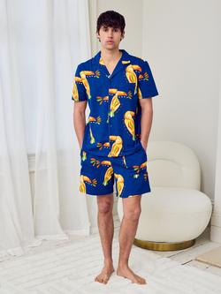 Chelsea Peers Cotton Toucan Print Short Pyjama Set, Blue/Multi - view 2, Blue/Multi