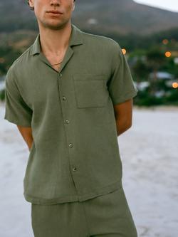 Chelsea Peers Linen Blend Embroidered Back Short Sleeve Shirt, Khaki - view 2, Khaki