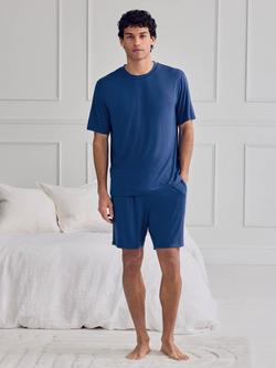 Chelsea Peers Crew Neck Short Pyjama Set containing TENCEL™ Modal, Blue - view 2, Blue