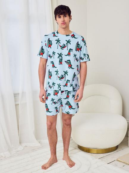 Chelsea Peers Surfing Crocodile Print Short Pyjama Set, Blue Multi, Blue/Multi