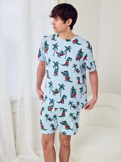 Chelsea Peers Surfing Crocodile Print Short Pyjama Set, Blue Multi - view 2, Blue/Multi