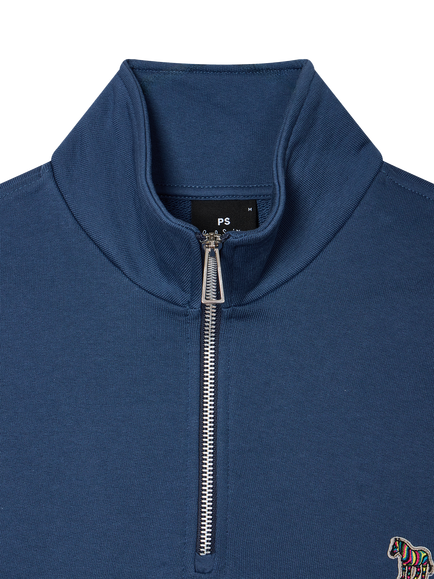 Paul Smith Zebra Half Zip Cotton Top, Indigo - view 2, Indigo