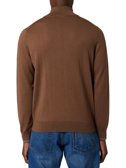Paul Smith Cotton Rich Zebra Badge Regular Fit Zip Neck Sweatshirt, Mud - view 2, Mud