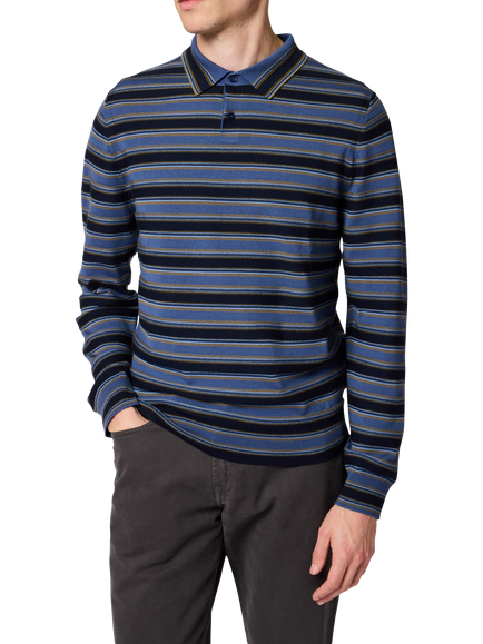 Paul Smith Merino Wool Striped Regular Fit Long Sleeve Polo Shirt, Very Dark Navy, Very Dark Navy