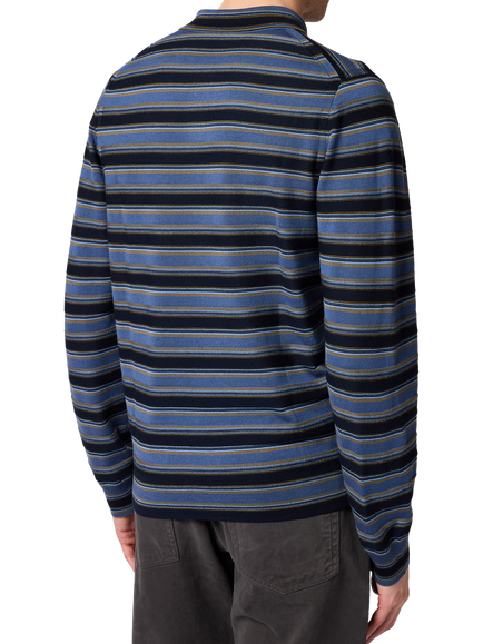 Paul Smith Merino Wool Striped Regular Fit Long Sleeve Polo Shirt, Very Dark Navy - view 2, Very Dark Navy