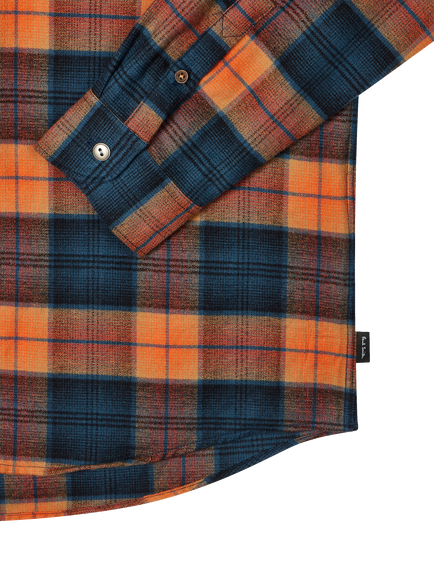 Paul Smith Pure Cotton Checked Long Sleeve Shirt, Pea Green - view 2, Dark Orange