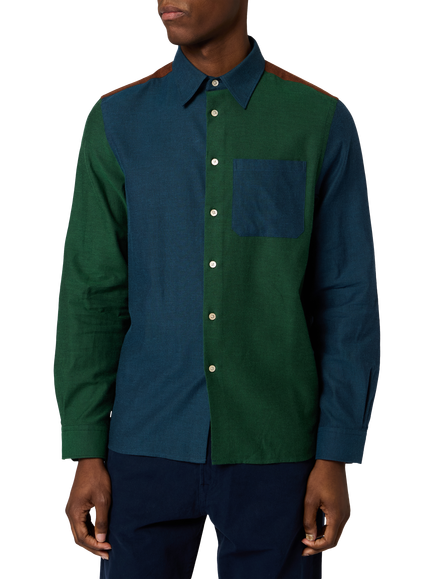 Paul Smith Colour Block Cotton Shirt, Petrol Blue - view 2, Petrol Blue