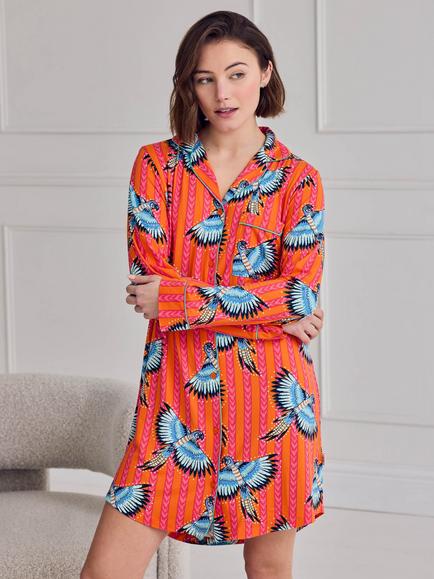 Chelsea Peers Parrot Stripe Nightshirt, Orange, Orange