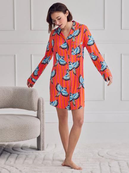 Chelsea Peers Parrot Stripe Nightshirt, Orange - view 2, Orange