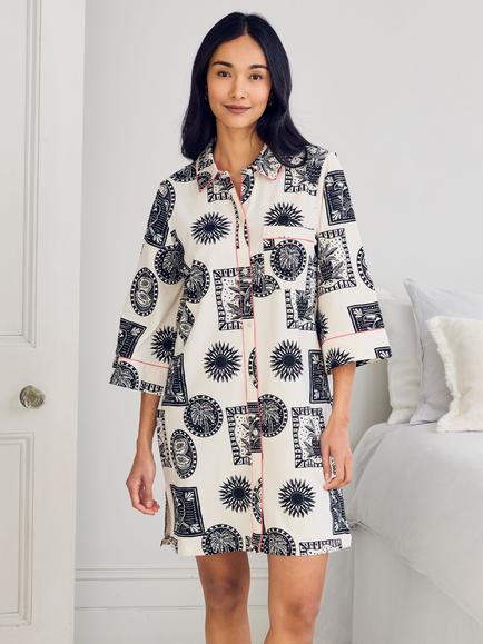 Chelsea Peers Stamp and Tile Nightshirt, Off White, Off White