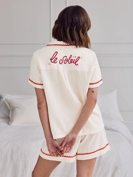 Chelsea Peers Le Soleil Cheesecloth Cotton Button Down Short Pyjama Set, Off White - view 2, Off White