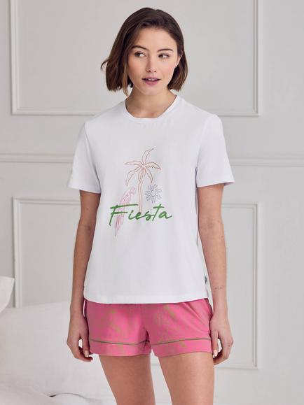 Chelsea Peers Fiesta Graphic Jersey Short Pyjama Set, Pink - view 2, Pink