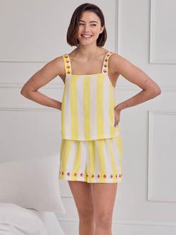 Chelsea Peers Stripe Linen Rich Short Pyjama Set, Yellow, Yellow