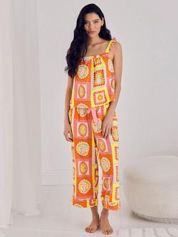 Chelsea Peers Tropical Patchwork Cotton Cheesecloth Rich Long Pyjama Set, Multi, Multi