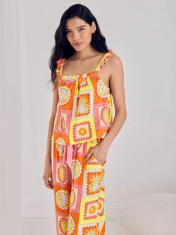 Chelsea Peers Tropical Patchwork Cotton Cheesecloth Rich Long Pyjama Set, Multi - view 2, Multi