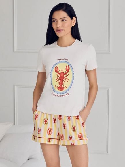 Chelsea Peers Lobster Graphic Jersey Short Pyjama Set, Yellow, Yellow