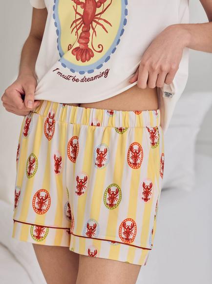 Chelsea Peers Lobster Graphic Jersey Short Pyjama Set, Yellow - view 2, Yellow