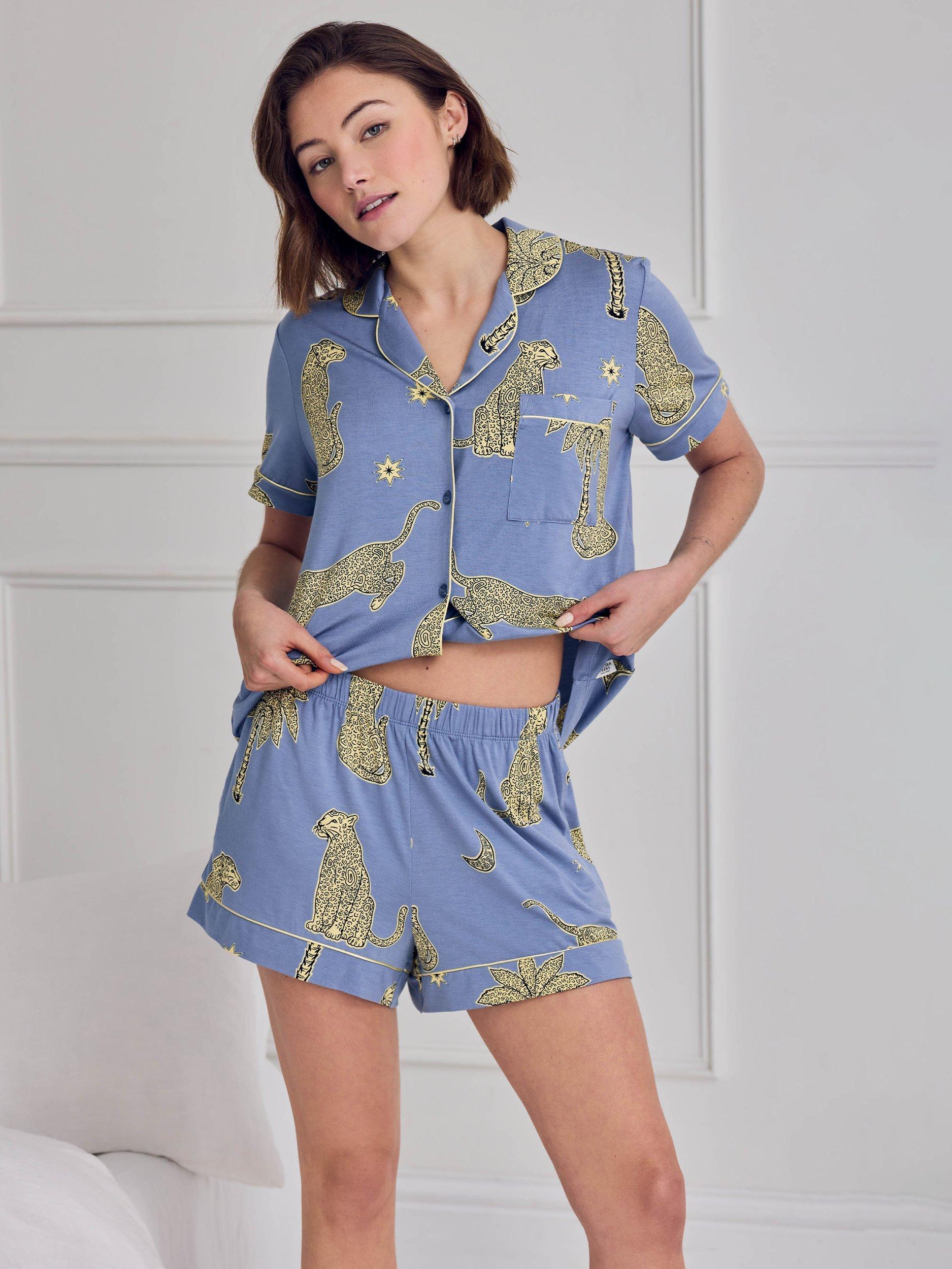 Chelsea Peers Midnight Leopard Button Down Short Pyjama Set