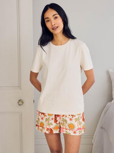 Chelsea Peers Siesta Tiger Jersey Short Pyjama Set, Off White, Off White