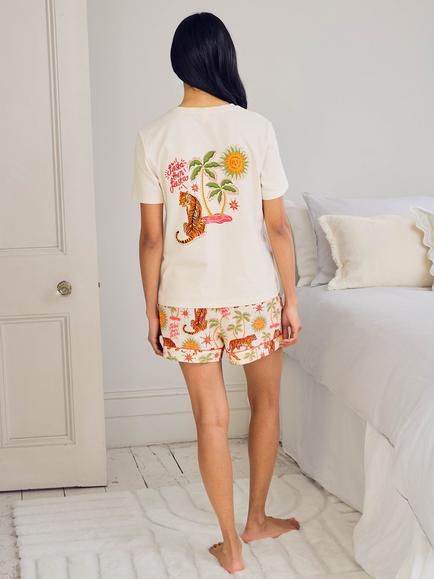 Chelsea Peers Siesta Tiger Jersey Short Pyjama Set, Off White - view 2, Off White