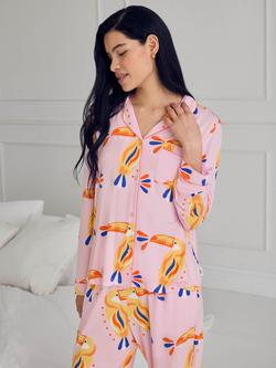 Chelsea Peers Toucan Button Down Long Pyjama Set containing TENCEL™ Modal, Pink - view 2, Pink