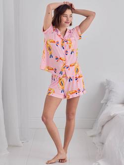 Chelsea Peers Toucan Button Down Short Pyjama Set, Pink - view 2, Pink