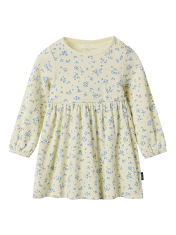 Polarn O. Pyret Baby Ribbed Floral Dress containing TENCEL™ Lyocell, Yellow, Yellow