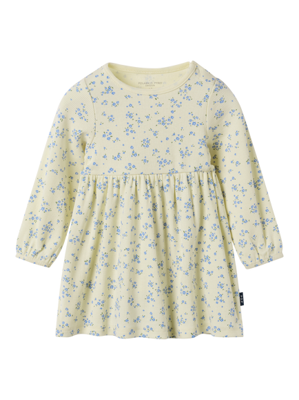 Polarn O. Pyret Baby Ribbed Floral Dress containing TENCEL™ Lyocell, Yellow, Yellow