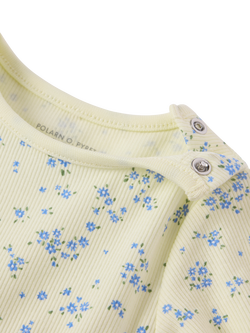 Polarn O. Pyret Baby Ribbed Floral Dress containing TENCEL™ Lyocell, Yellow - view 2, Yellow