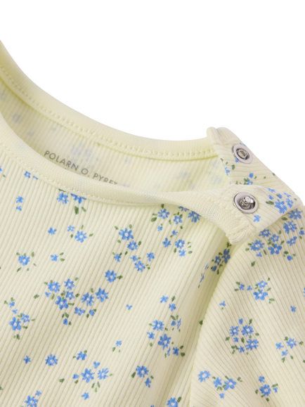 Polarn O. Pyret Baby Ribbed Floral Dress containing TENCEL™ Lyocell, Yellow - view 2, Yellow
