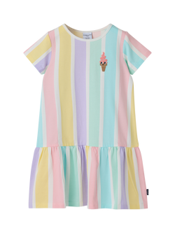 Polarn O. Pyret Striped Drop Waist Dress, Pink, Pink
