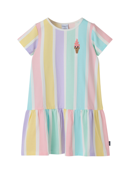 Polarn O. Pyret Striped Drop Waist Dress, Pink, Pink