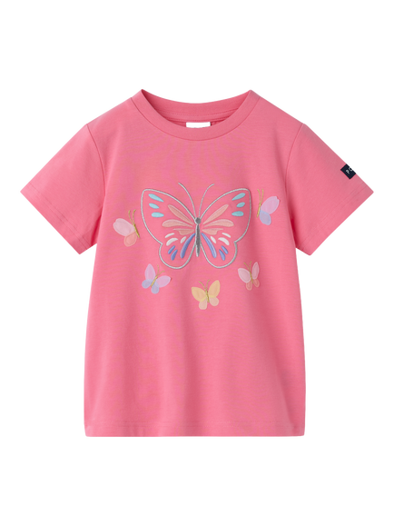 Polarn O. Pyret Kids' Short Sleeve Butterfly T-Shirt, Pink, Pink
