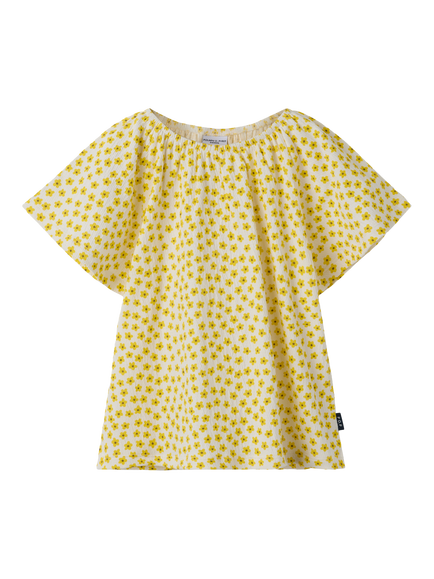 Polarn O. Pyret Kids' Short Sleeve Floral Ruffle Blouse, Yellow, Yellow